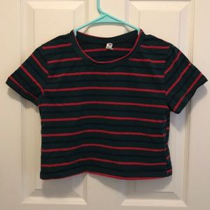Green Crop Top w/ Red and Black Stripes